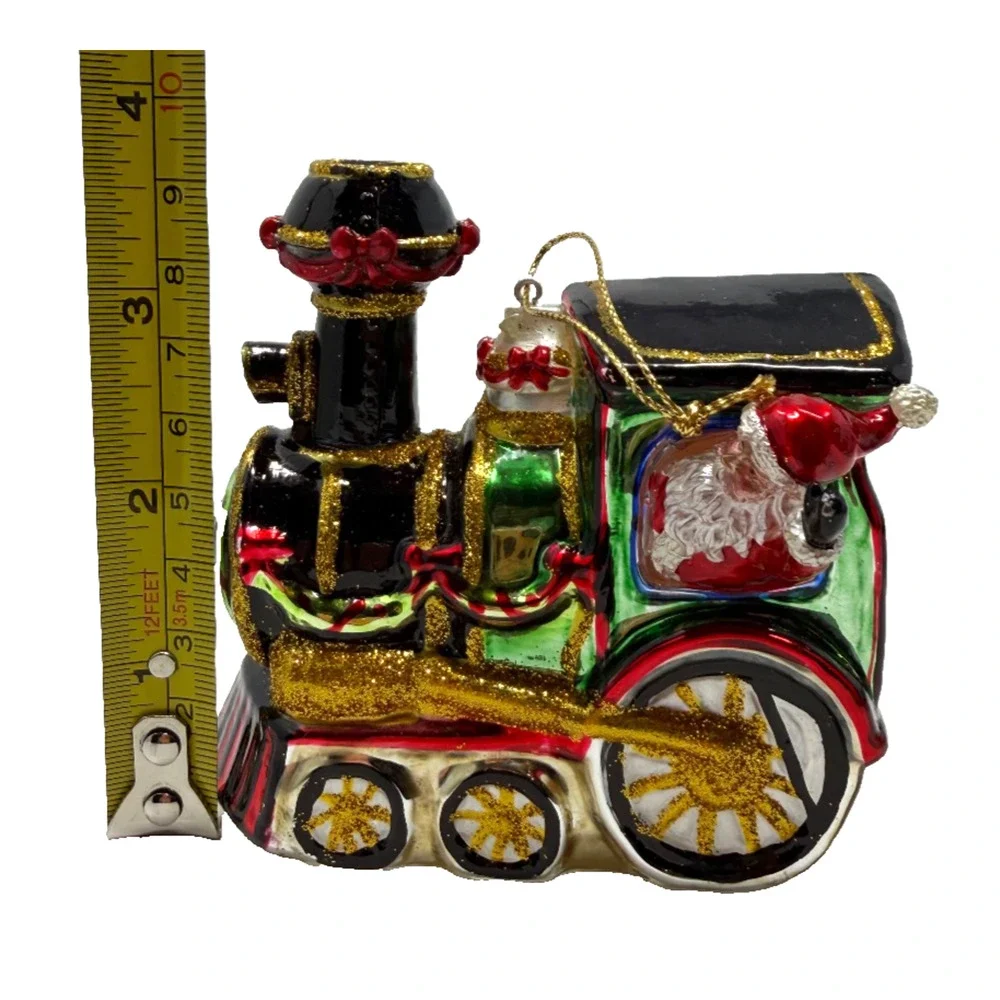 Hand Blown Glass Santa Train Christmas Ornament Holiday Decor 3.75x4